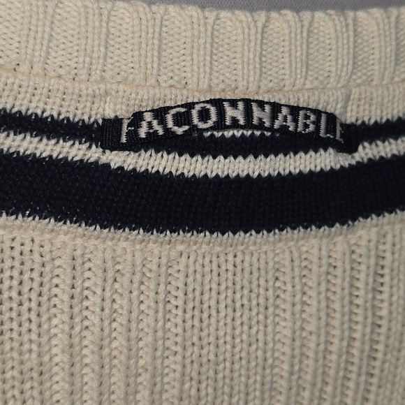 Mens Vintage Faconnable 100% Cream Navy Sweater Size Large - Picture 4 of 6
